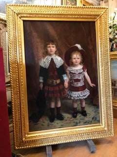 Edgard CUGNOTET - Painting 19th Century - Portrait of Two Children