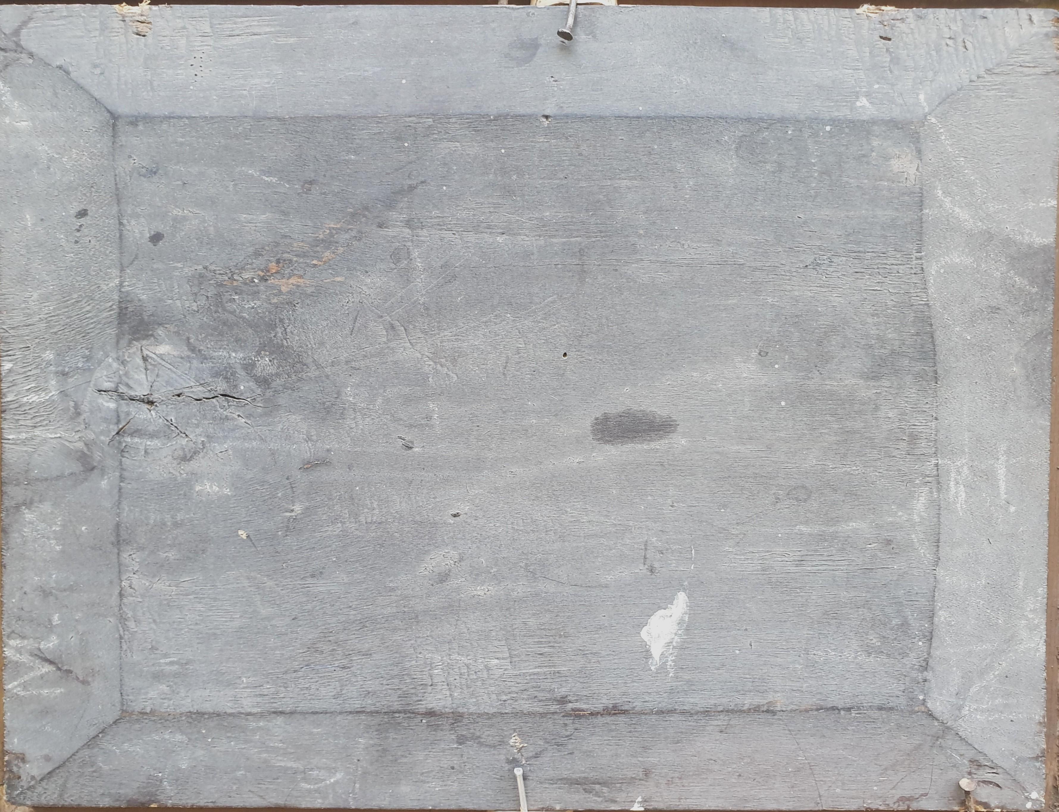 FEREY Paisaje nevado puesta de sol cabaña cazadores tablero de madera francés XIX en venta 4