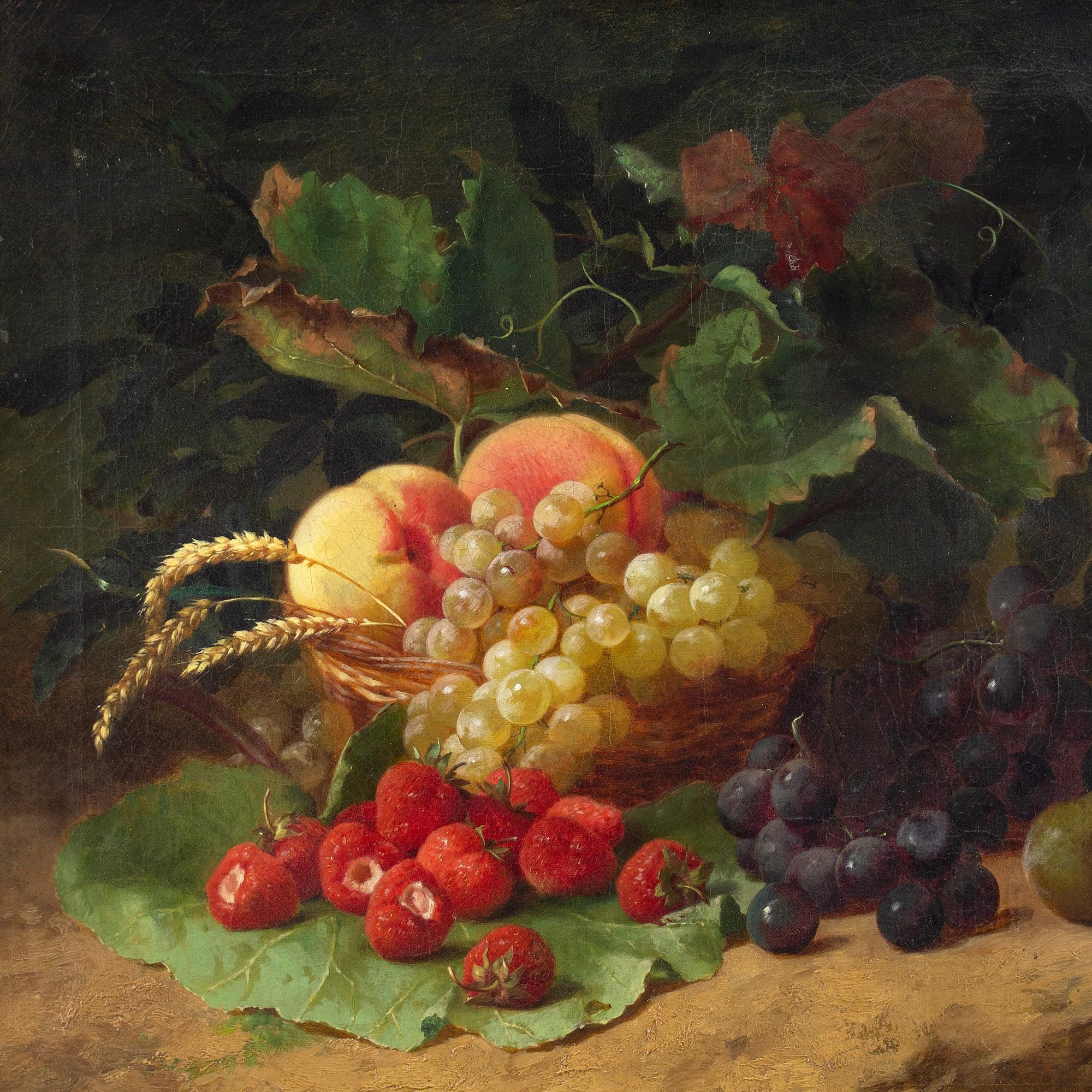Edouard Fleury, Still Life With A Basket Of Fruit, Oil Painting  1