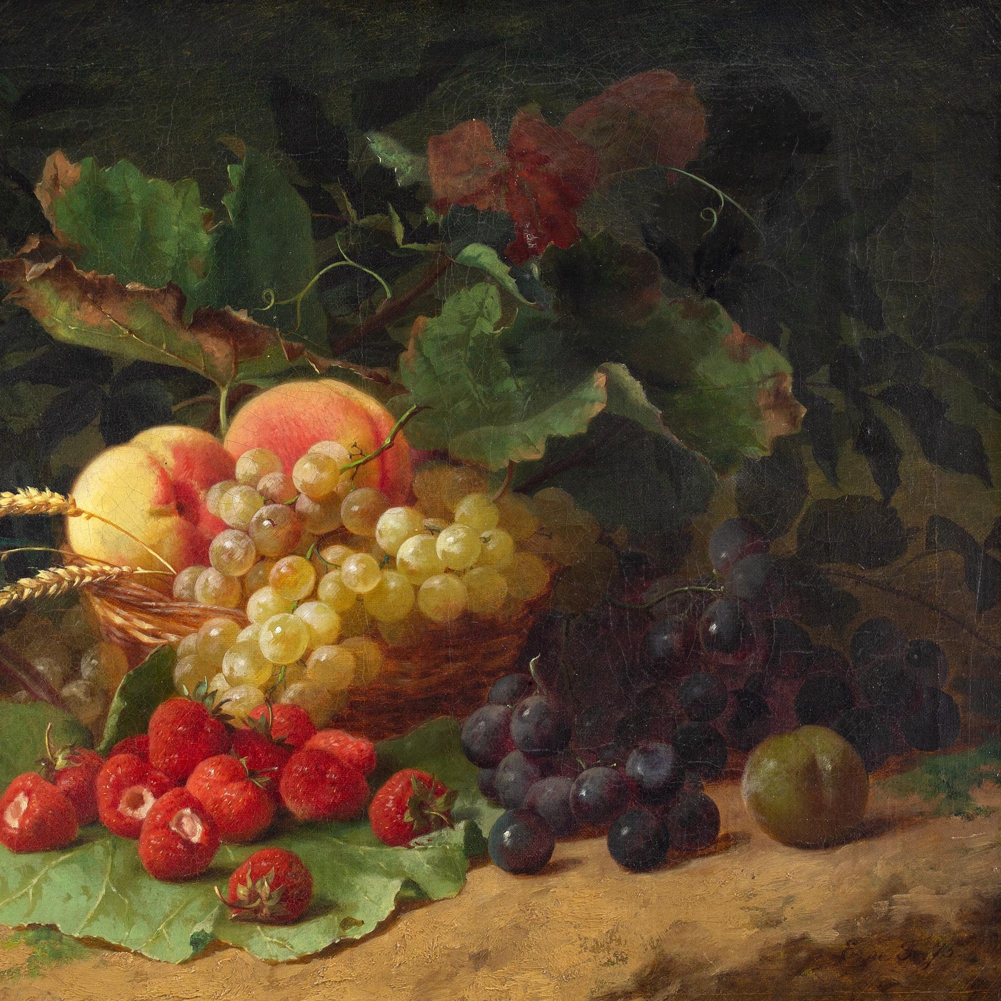Edouard Fleury, Still Life With A Basket Of Fruit, Oil Painting  2