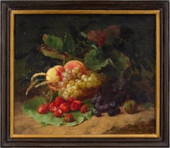 Edouard Fleury, Still Life With A Basket Of Fruit, Oil Painting 
