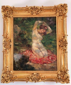 Edouard Zier, nu impressionniste au parc, huile sur toile, fin du XIXe siècle