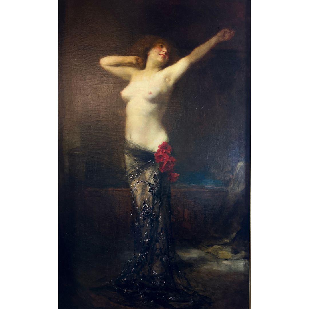 The Dance Grande peinture à l'huile ancienne sur toile du 19e siècle, signée et datée - Painting de Edouard Francois Zier