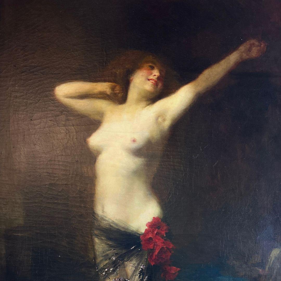 The Dance Grande peinture à l'huile ancienne sur toile du 19e siècle, signée et datée - Académique Painting par Edouard Francois Zier