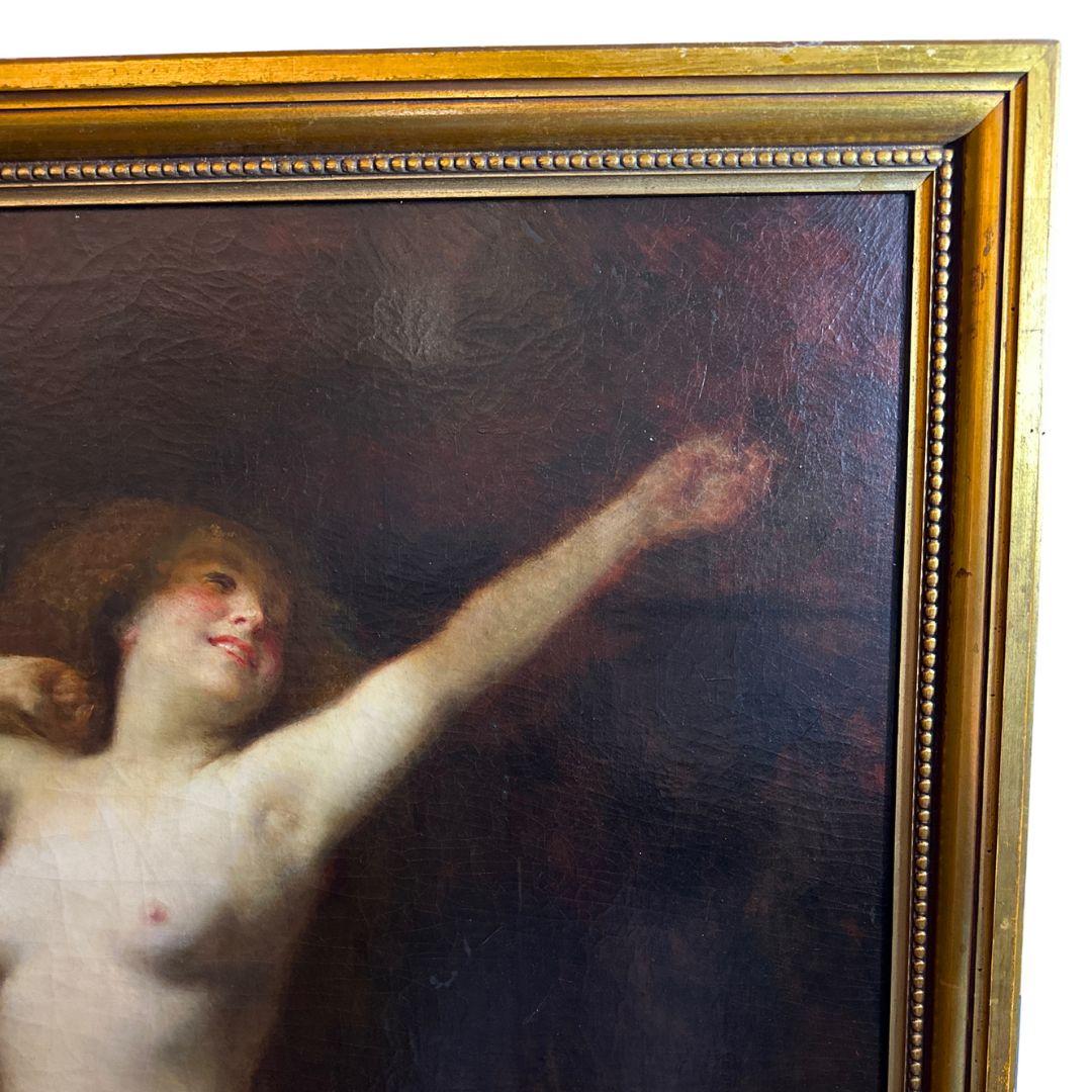The Dance Grande peinture à l'huile ancienne sur toile du 19e siècle, signée et datée en vente 2