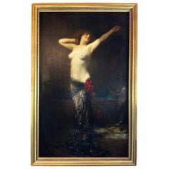 The Dance 19th-century Large Antique Nude Oil Painting on Canvas, Signed & Dated