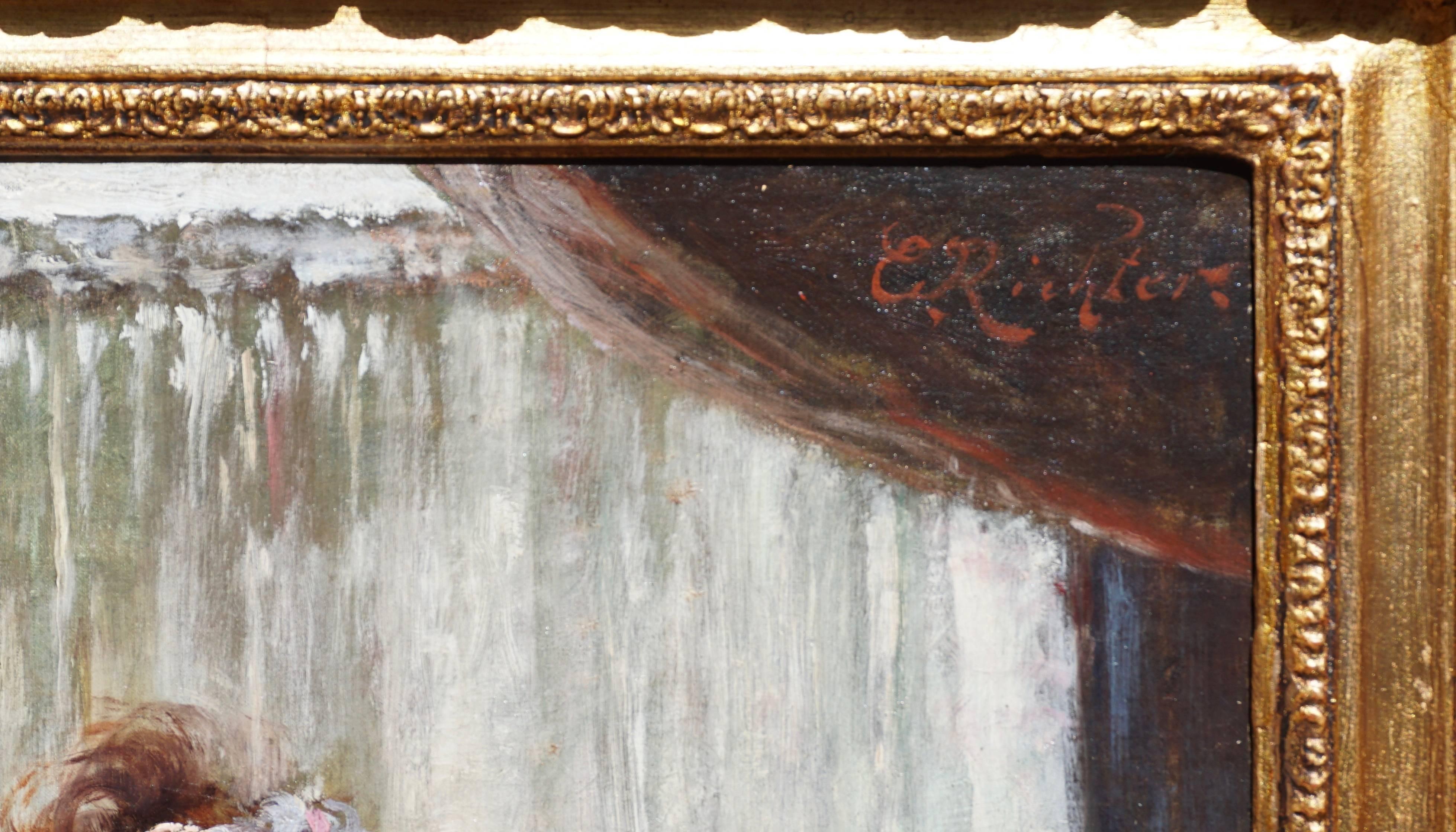 Edouard Frederic Wilhelm Richter Pittura a olio di una signora che legge una lettera 2