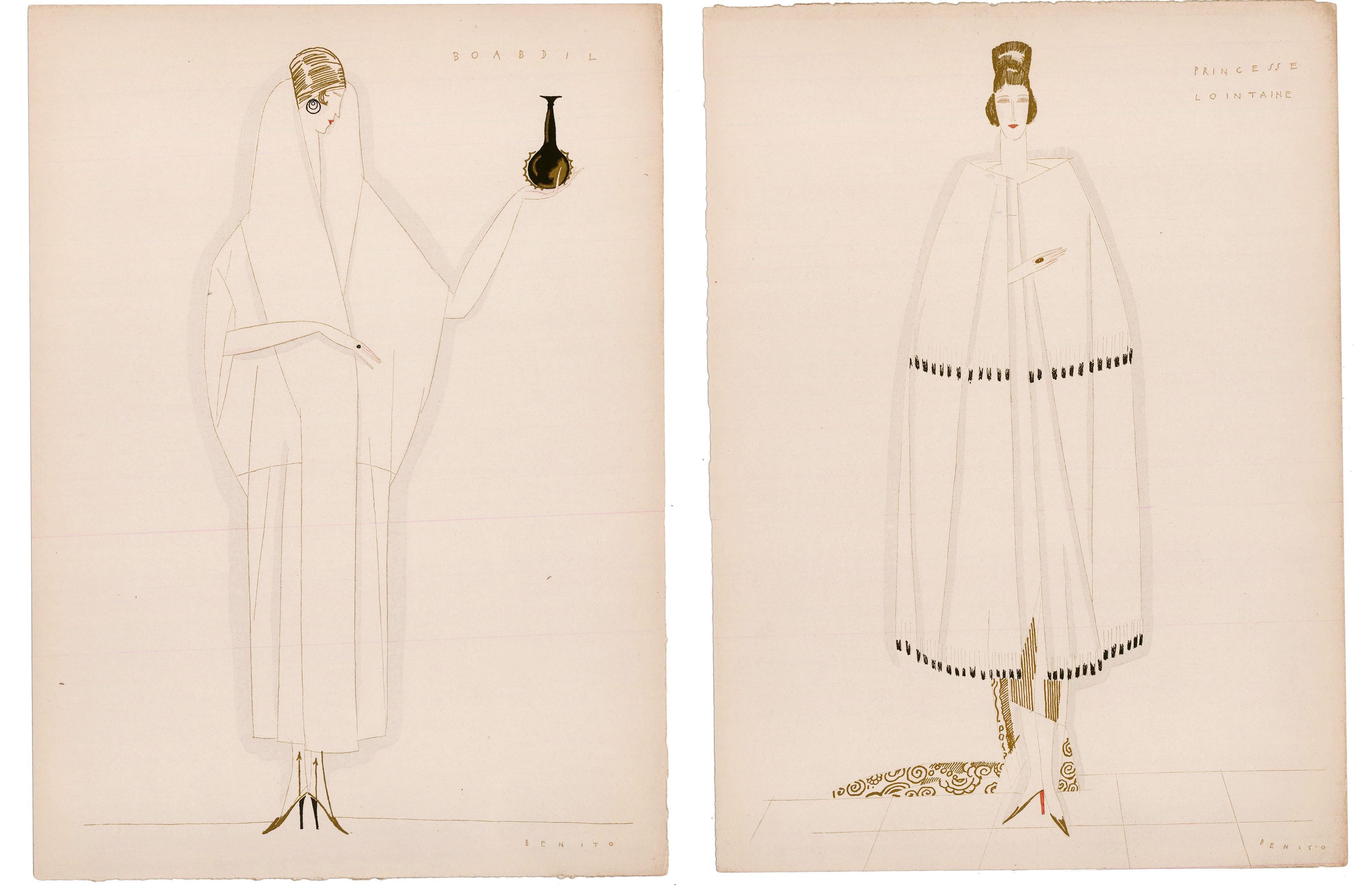 Ein Paar Benito-Modedrucke mit goldenen Details – Print von Edouard Garcia Benito