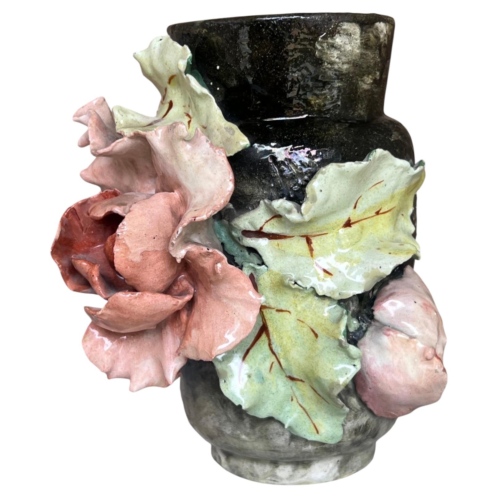 Edouard Gilles Barbotine Majolica French Vase, c. 1880's