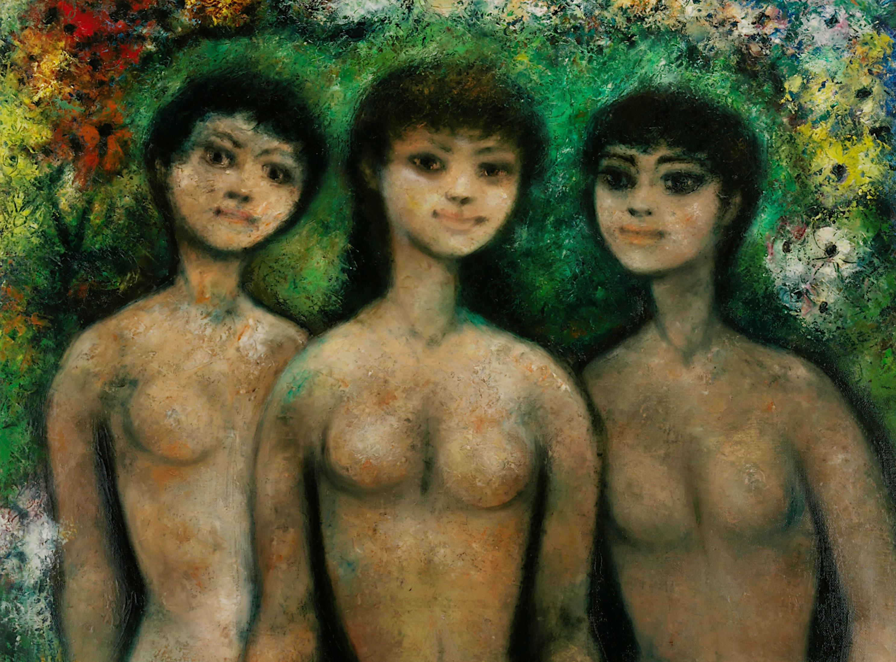 Grande huile sur toile, Les 3 Brunes, d'Edouard Goerg, 1955 en vente 2
