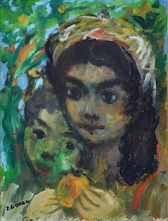 Two Young Spanish Girls, Oil on paper