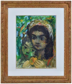 Two Young Spanish Girls, Oil on paper