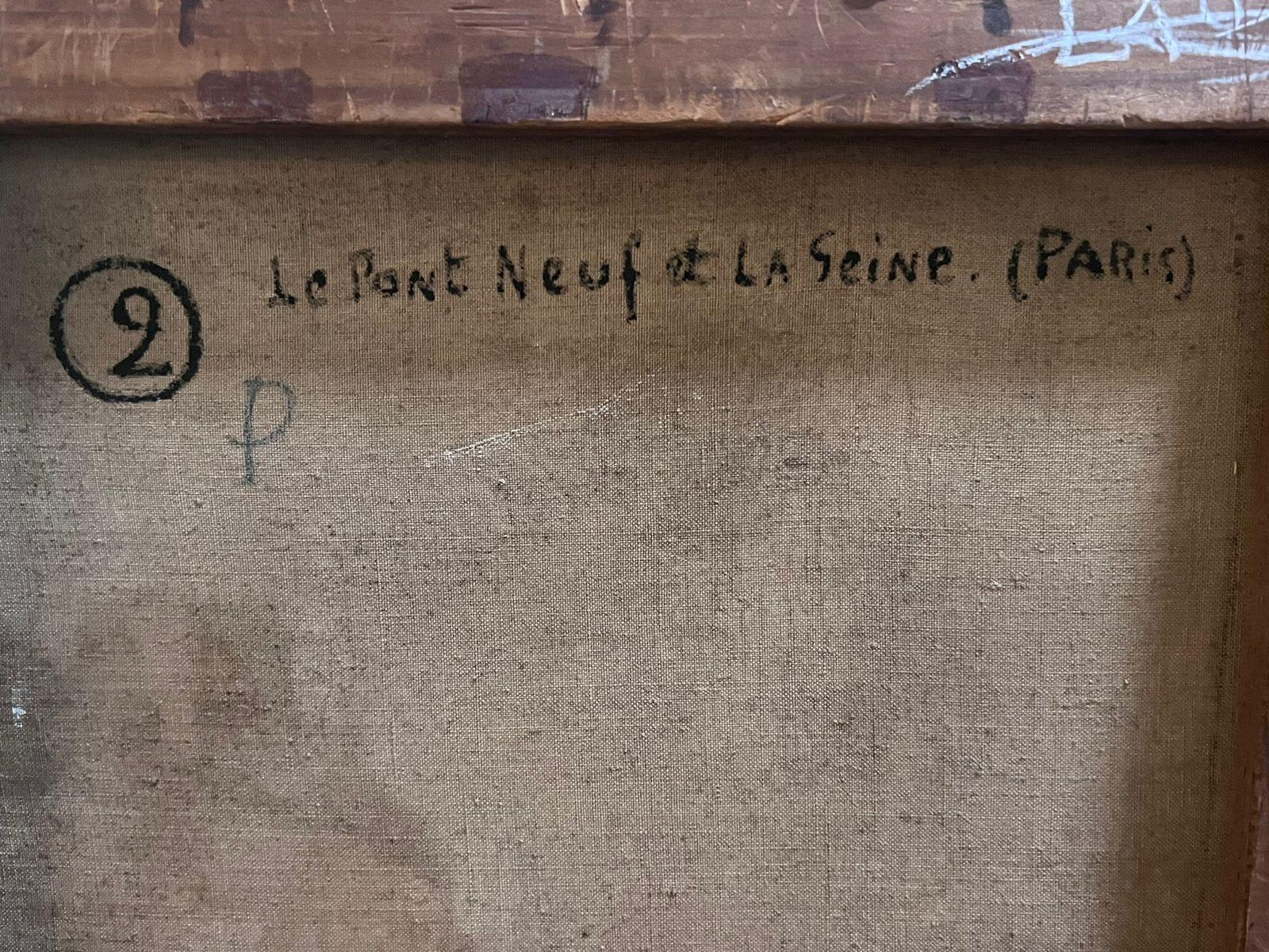 Fino Óleo Impresionista Francés de 1930 Firmado Le Pont Neuf Río Sena París en venta 7