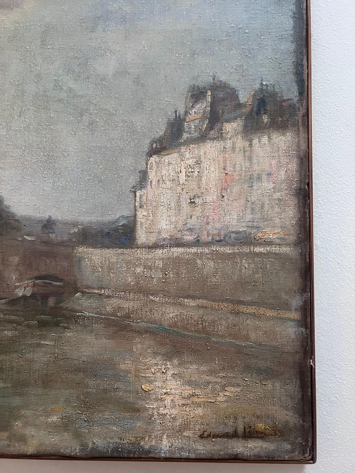 Fino Óleo Impresionista Francés de 1930 Firmado Le Pont Neuf Río Sena París en venta 3