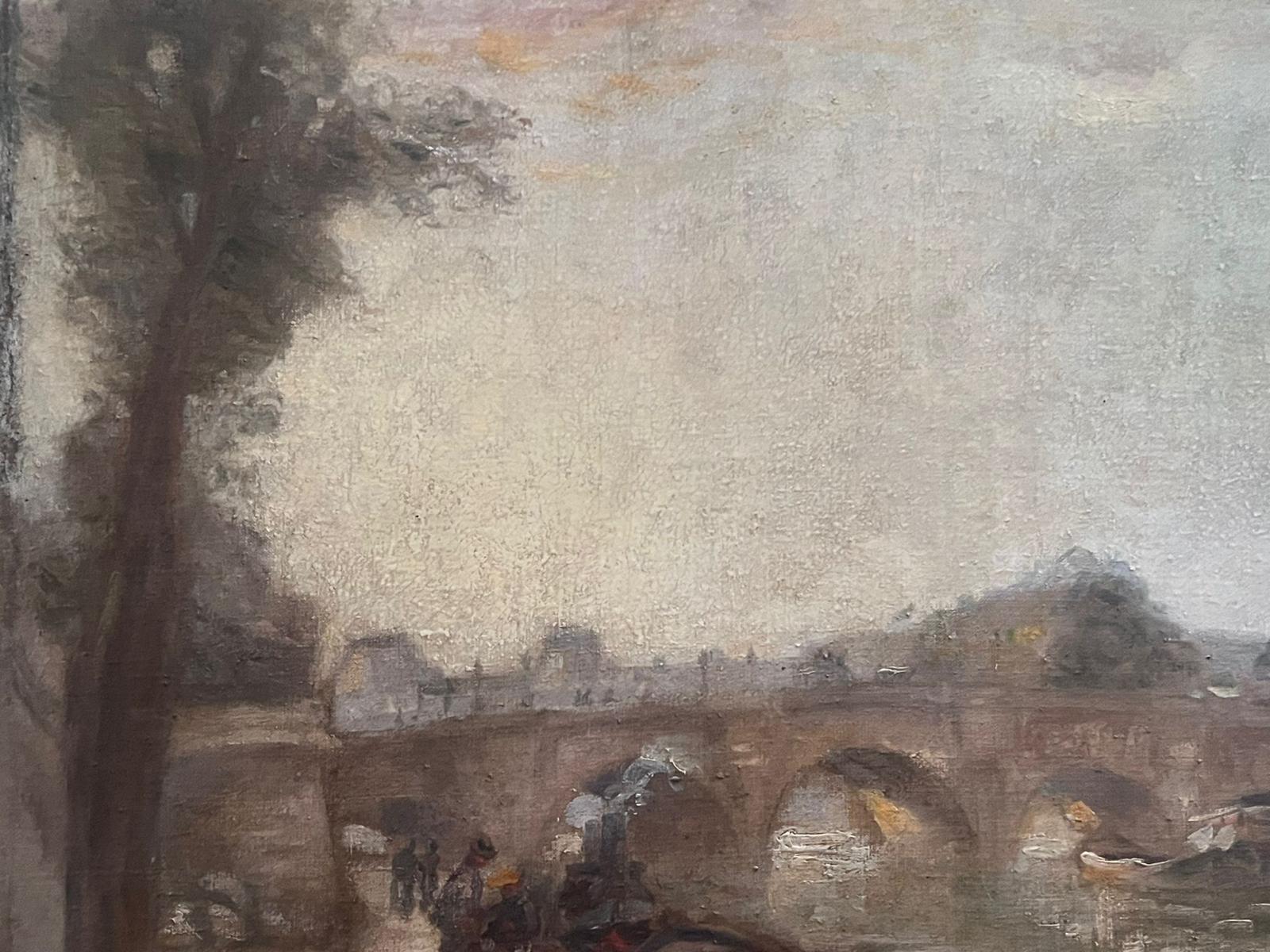Fino Óleo Impresionista Francés de 1930 Firmado Le Pont Neuf Río Sena París en venta 5