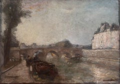 Fino Óleo Impresionista Francés de 1930 Firmado Le Pont Neuf Río Sena París
