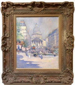 Summer Stroll, The Pantheon, Paris, France, Impressionist Oil, Ladies, Parasol