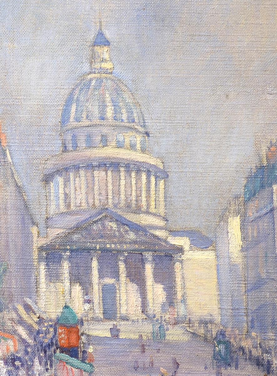 Paseo de Verano, El Panteón, París, Francia, Óleo Impresionista, Damas, Sombrilla - Landscape Painting Gris de Edouard Henry-Laurent