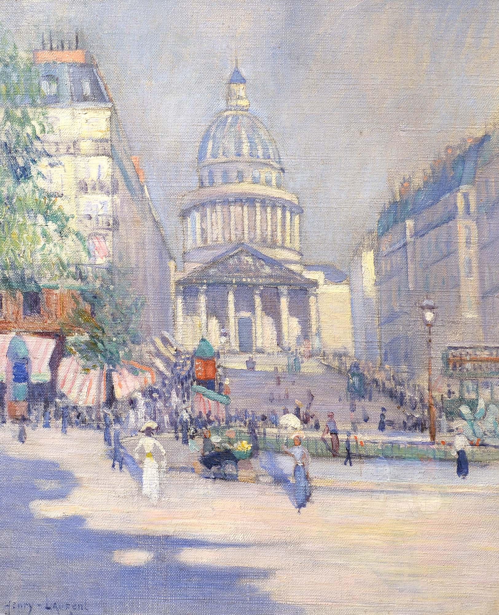 Landscape Painting de Edouard Henry-Laurent - Paseo de Verano, El Panteón, París, Francia, Óleo Impresionista, Damas, Sombrilla