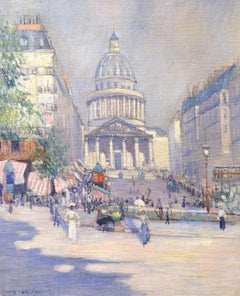 Summer Stroll, The Pantheon, Paris, France, Impressionist Oil, Ladies, Parasol