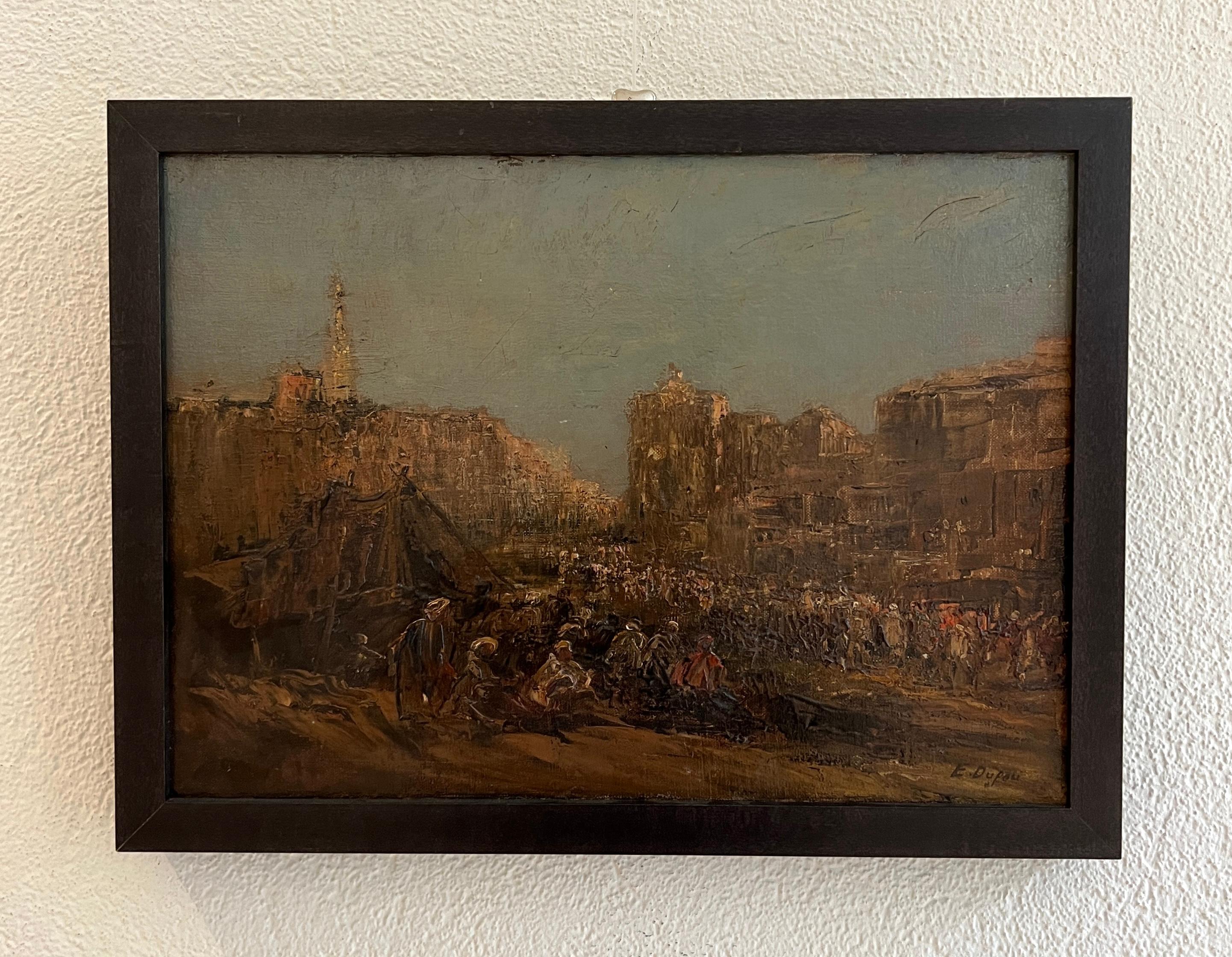 Vista di una città del Medio Oriente - Painting di Edouard Jacques Dufeu