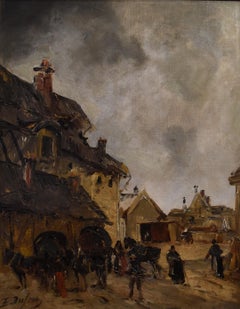Edouard Dufeu (1836-1900) A Courtyard Inn, Oil On Canvas, Landscape Paintings