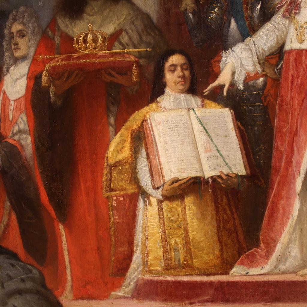19. Jahrhundert Öl auf Leinwand Gemälde Krönung von Victor Amadeus II, 1866 im Angebot 7