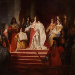 19th Century Oil on Canvas Painting Coronation of Victor Amadeus II, 1866