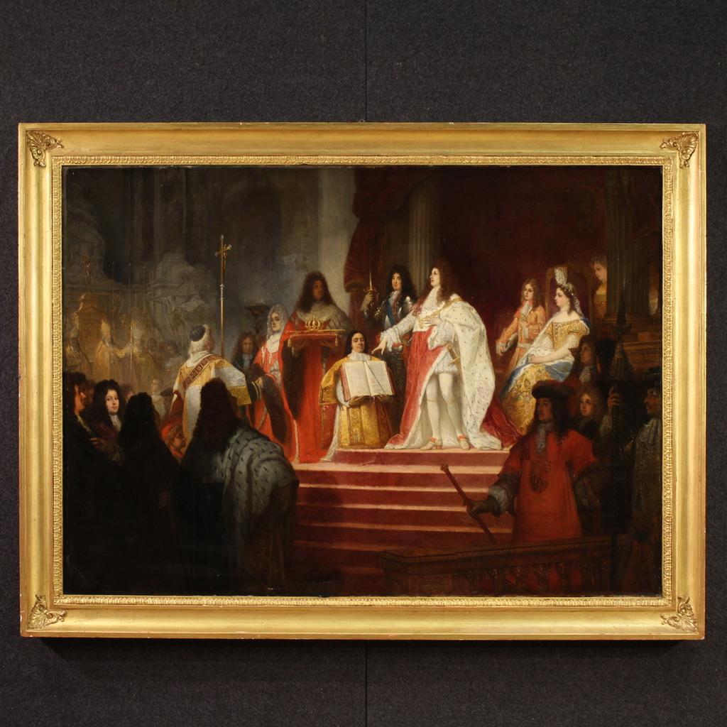 Edouard Jean Conrad Hamman Figurative Painting – 19. Jahrhundert Öl auf Leinwand Gemälde Krönung von Victor Amadeus II, 1866