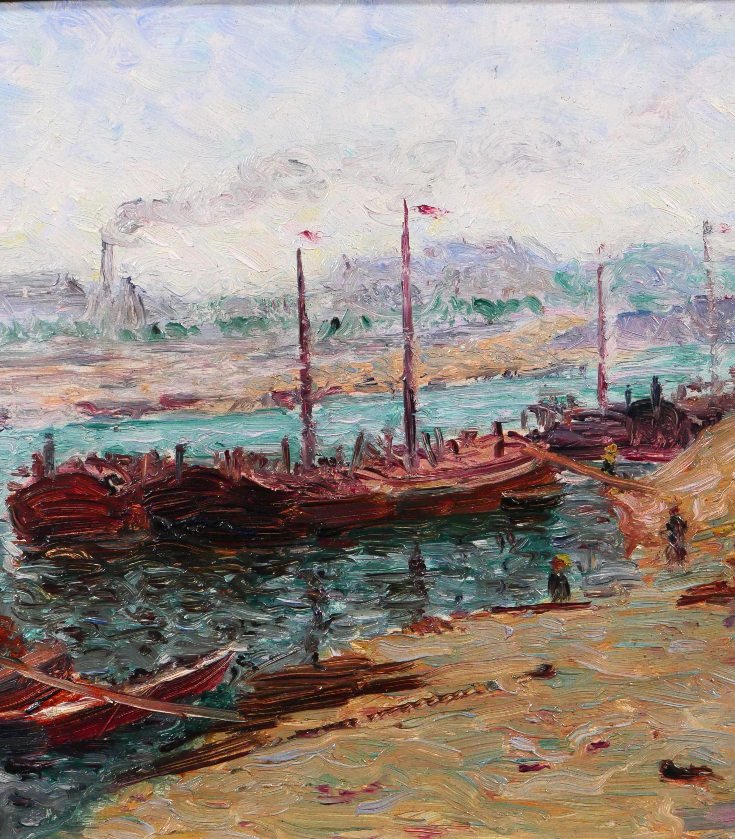 Paris, the docks of Bercy - Impressionist Painting by Edouard Jean DAMBOURGEZ