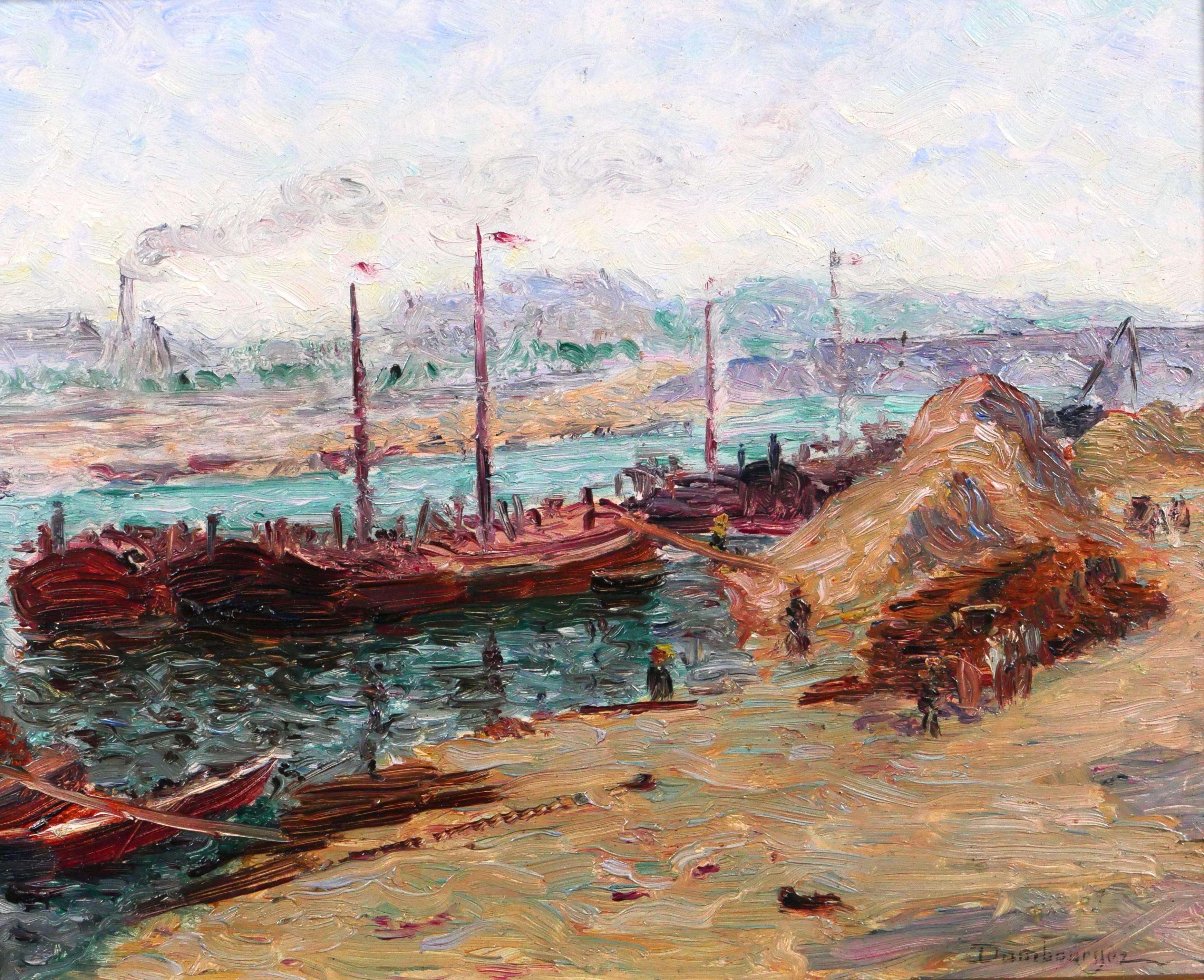 Edouard Jean DAMBOURGEZ Landscape Painting - Paris, the docks of Bercy