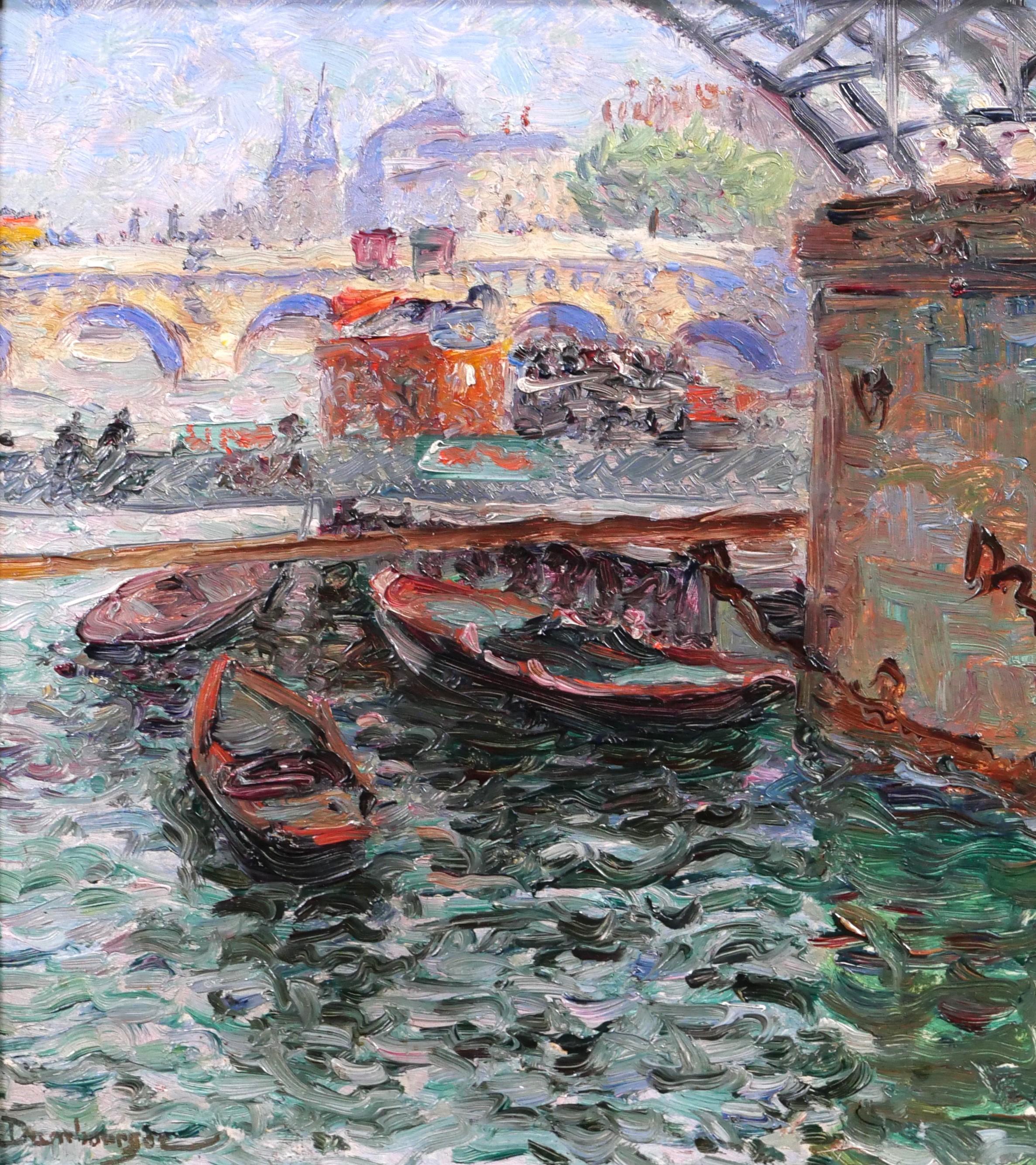 Paris, the Seine under the arts bridge - Impressionist Painting by Edouard Jean DAMBOURGEZ