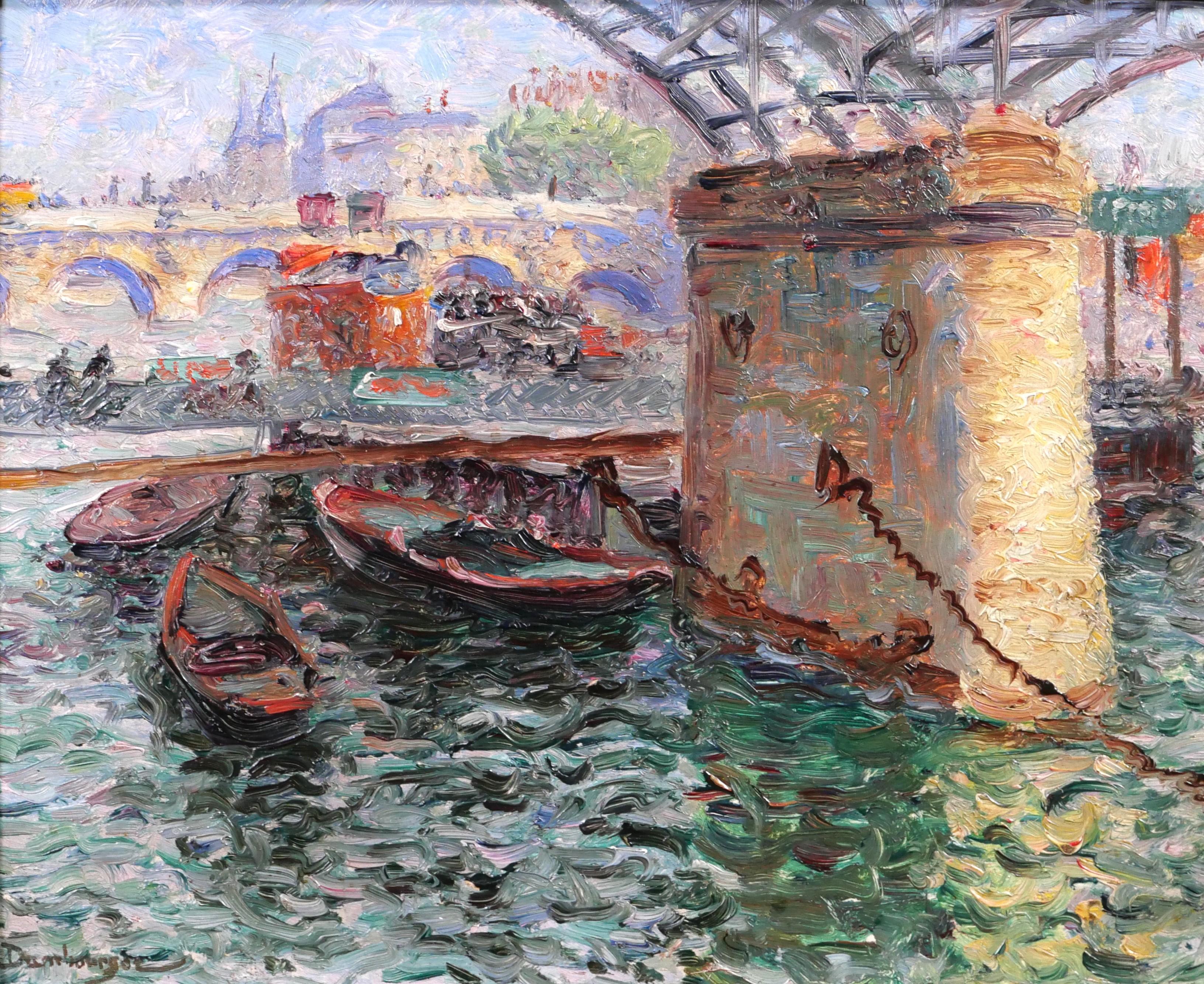 Edouard Jean DAMBOURGEZ Landscape Painting - Paris, the Seine under the arts bridge