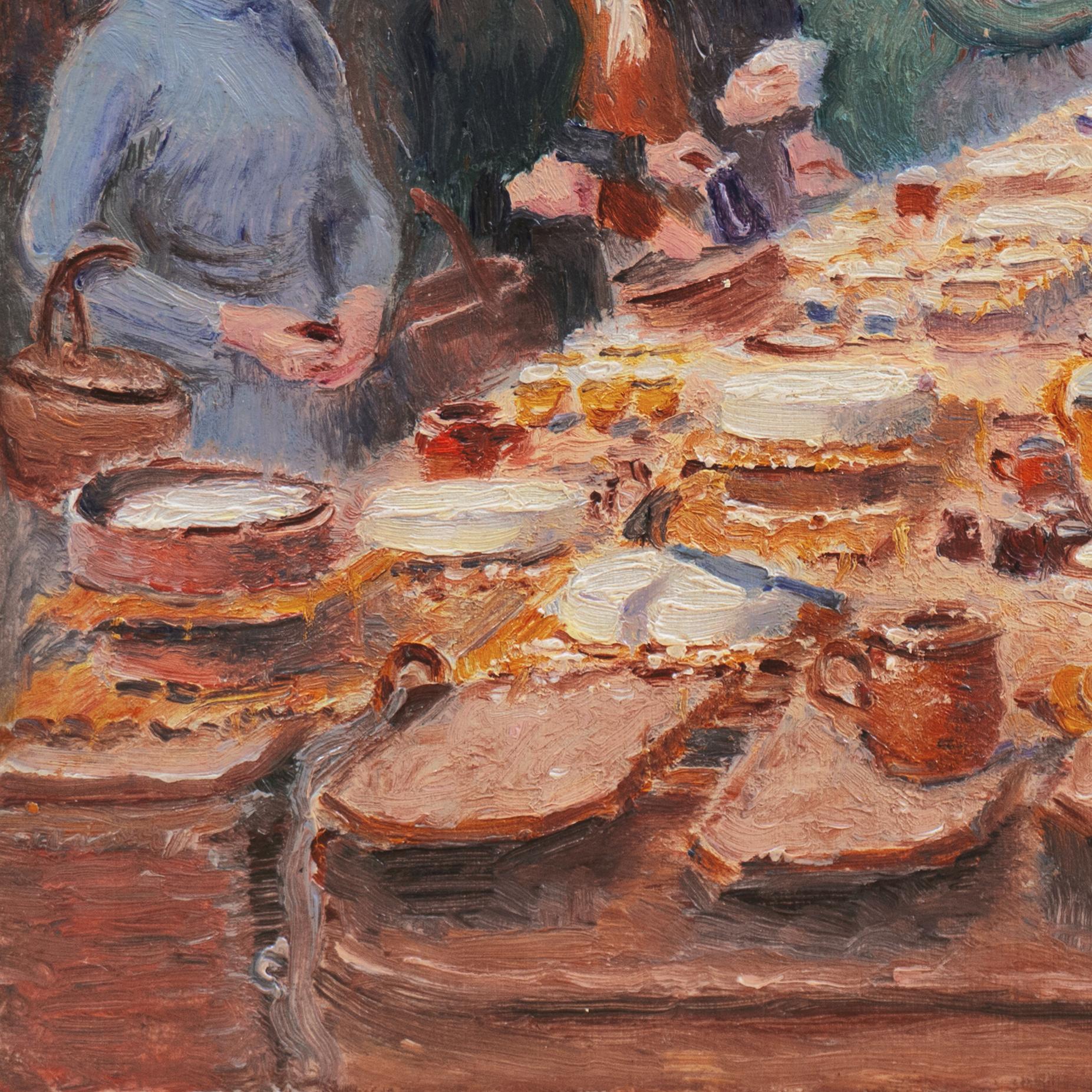 « Le marché au fromage, Les Halles », Paris, Salon d'automne, Salon des Indépendants - Impressionnisme Painting par Edouard-Jean Dambourgez