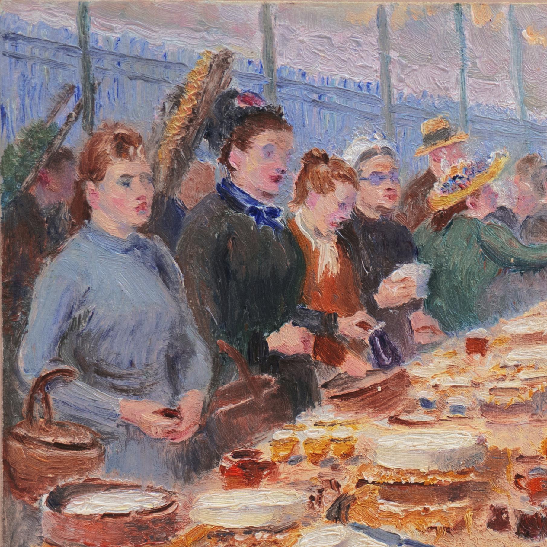 « Le marché au fromage, Les Halles », Paris, Salon d'automne, Salon des Indépendants - Marron Figurative Painting par Edouard-Jean Dambourgez
