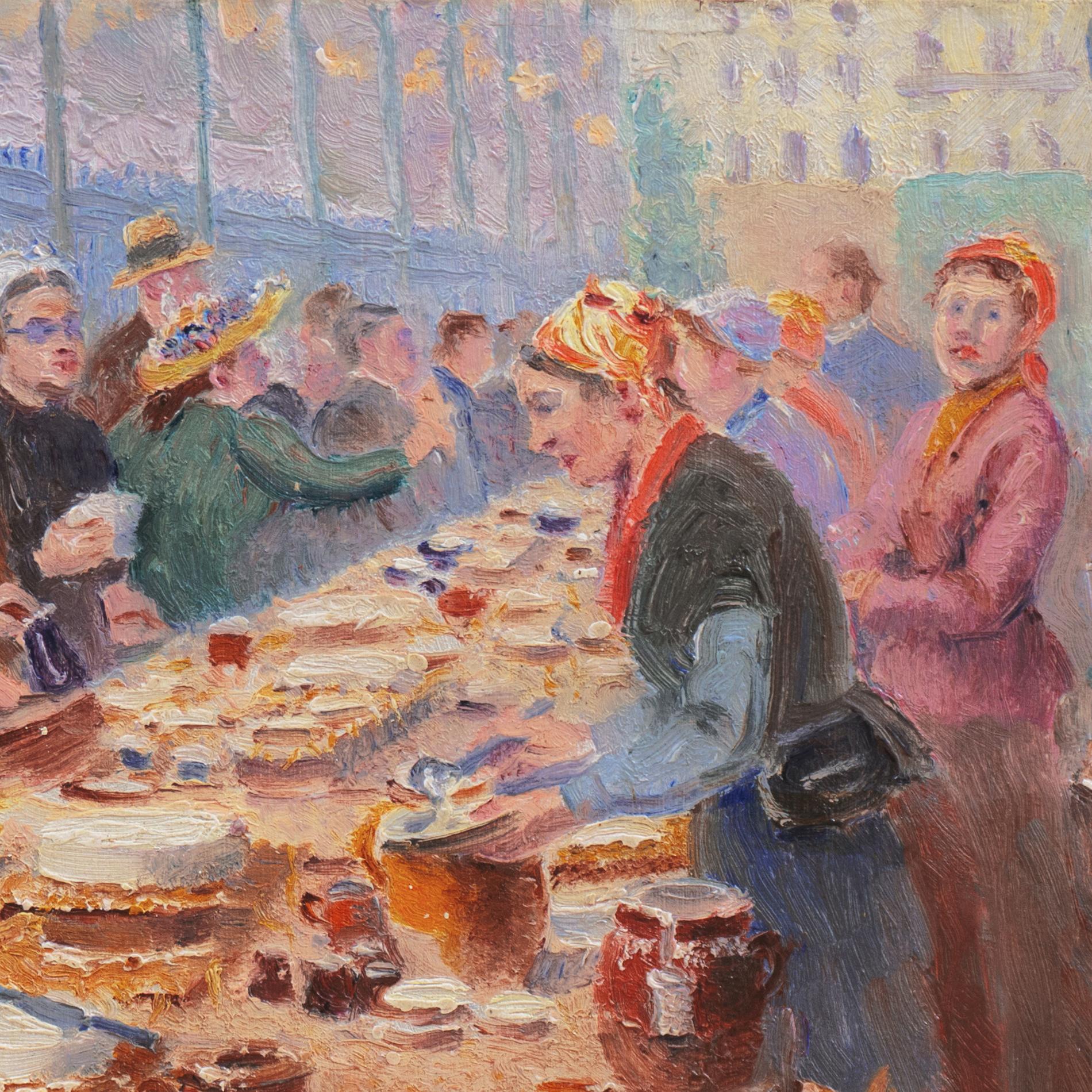 'The Cheese Market, Les Halles', Paris, Salon d'Automne, Salon des Independants - Impressionist Painting by Edouard-Jean Dambourgez