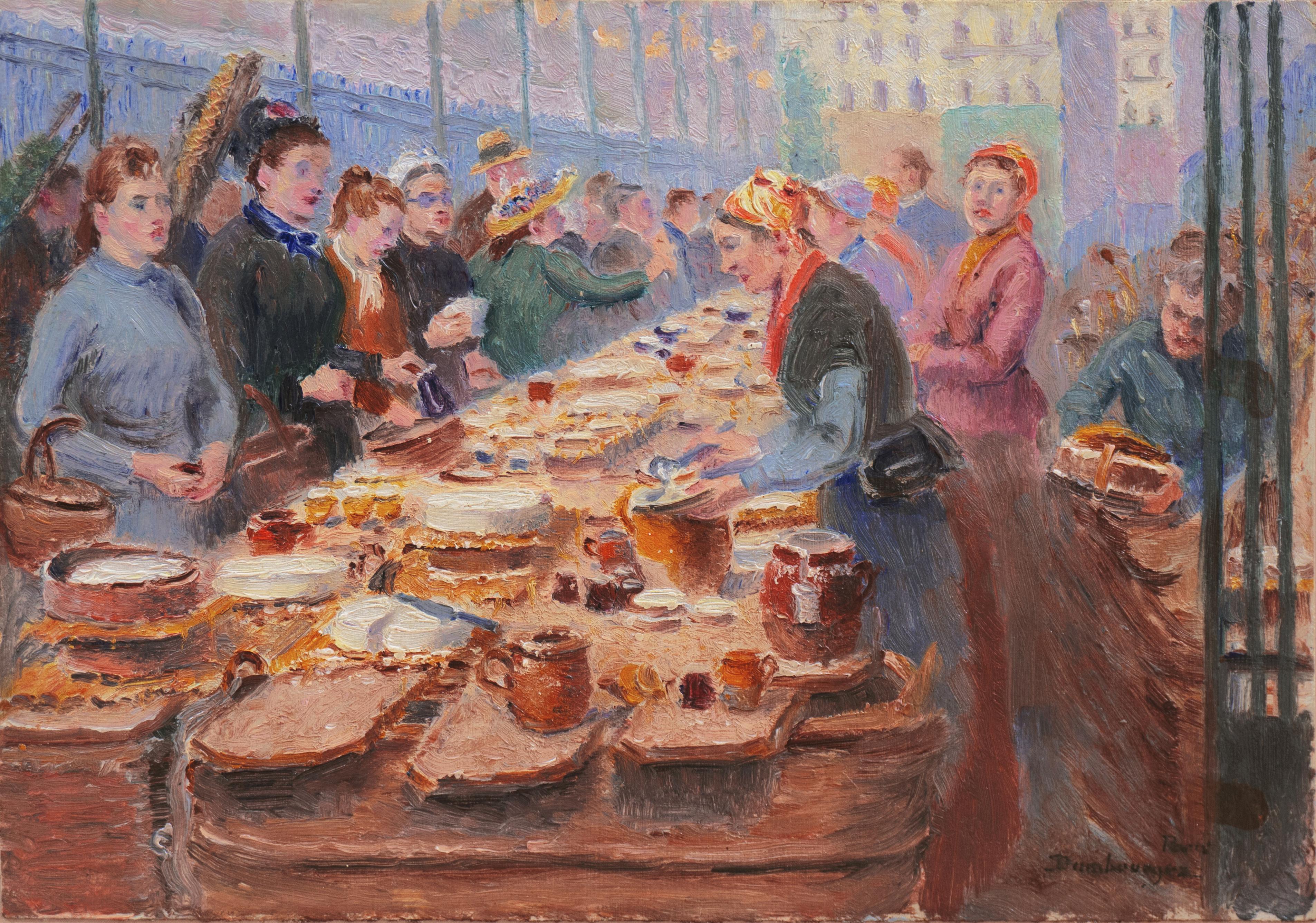 Figurative Painting Edouard-Jean Dambourgez - « Le marché au fromage, Les Halles », Paris, Salon d'automne, Salon des Indépendants