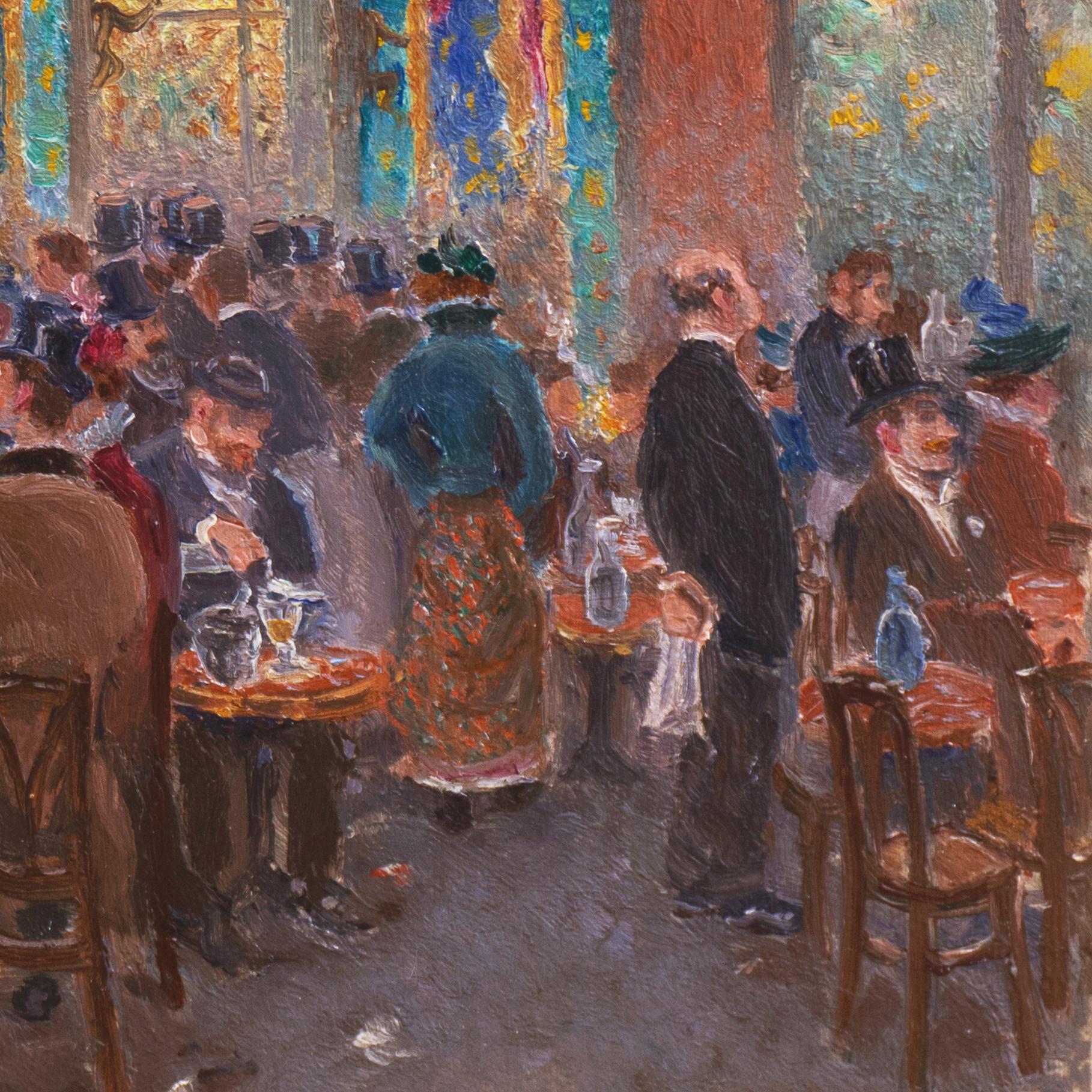« La Taverne Pausset, Paris, Salon d'automne, Salon des Indépendants, Bénézit - Marron Interior Painting par Edouard-Jean Dambourgez