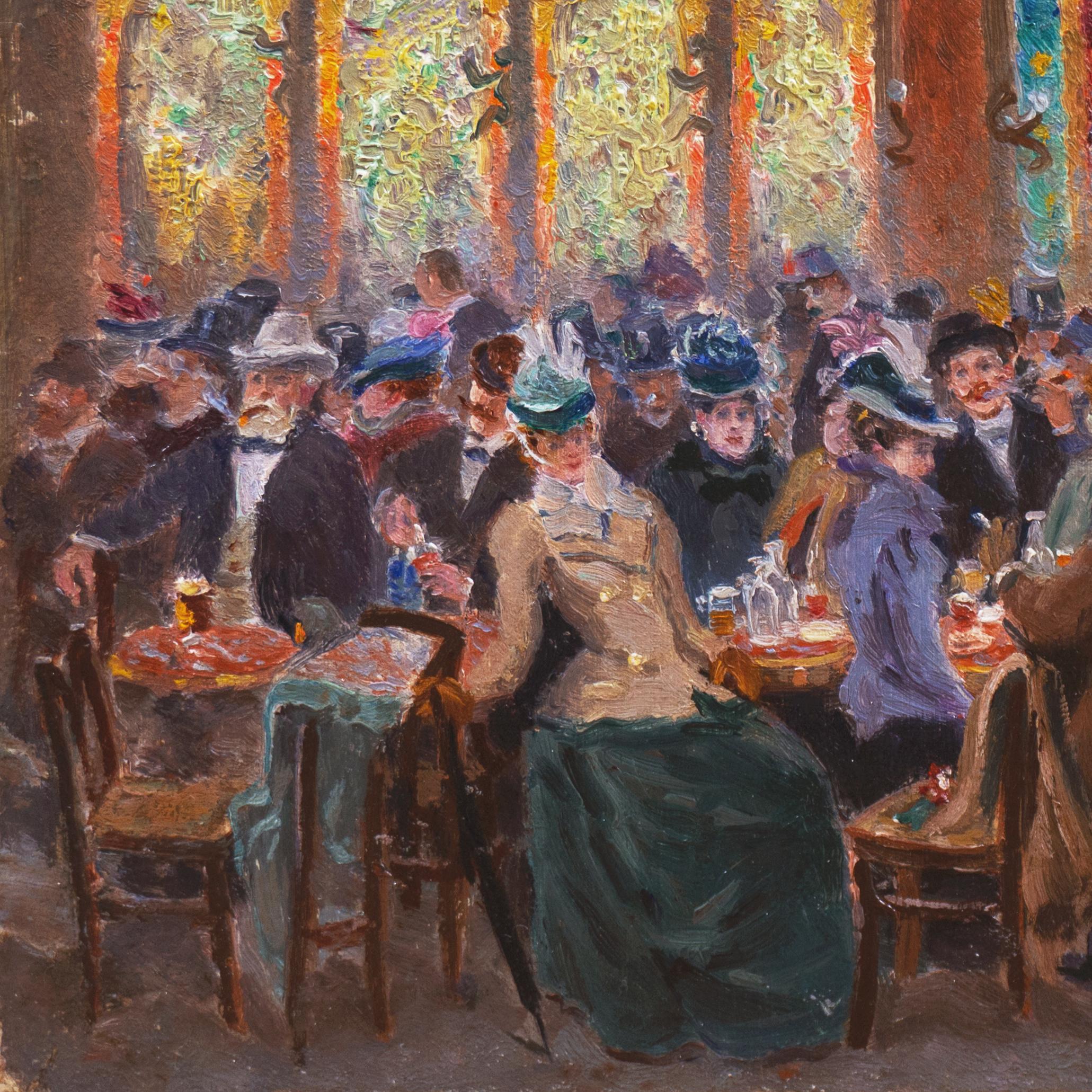 'La Taverne Pausset, Paris', Salon d'Automne, Salon des Independants, Benezit - Impressionist Painting by Edouard-Jean Dambourgez