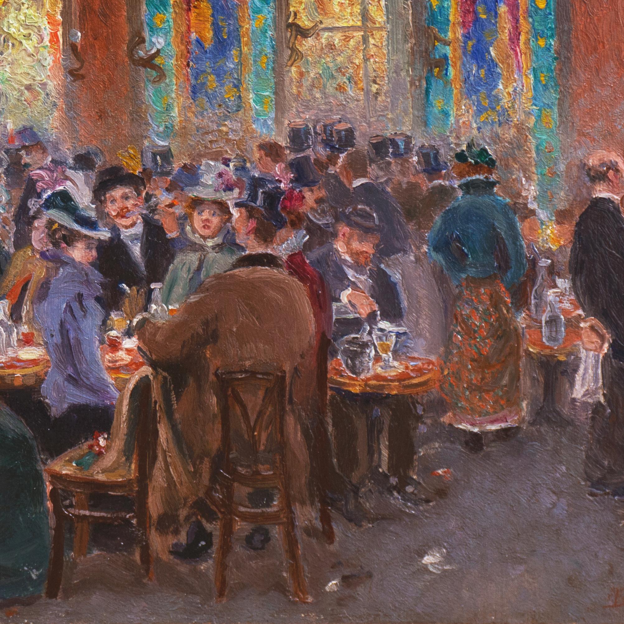 'La Taverne Pausset, Paris', Salon d'Automne, Salon des Independants, Benezit - Brown Interior Painting by Edouard-Jean Dambourgez