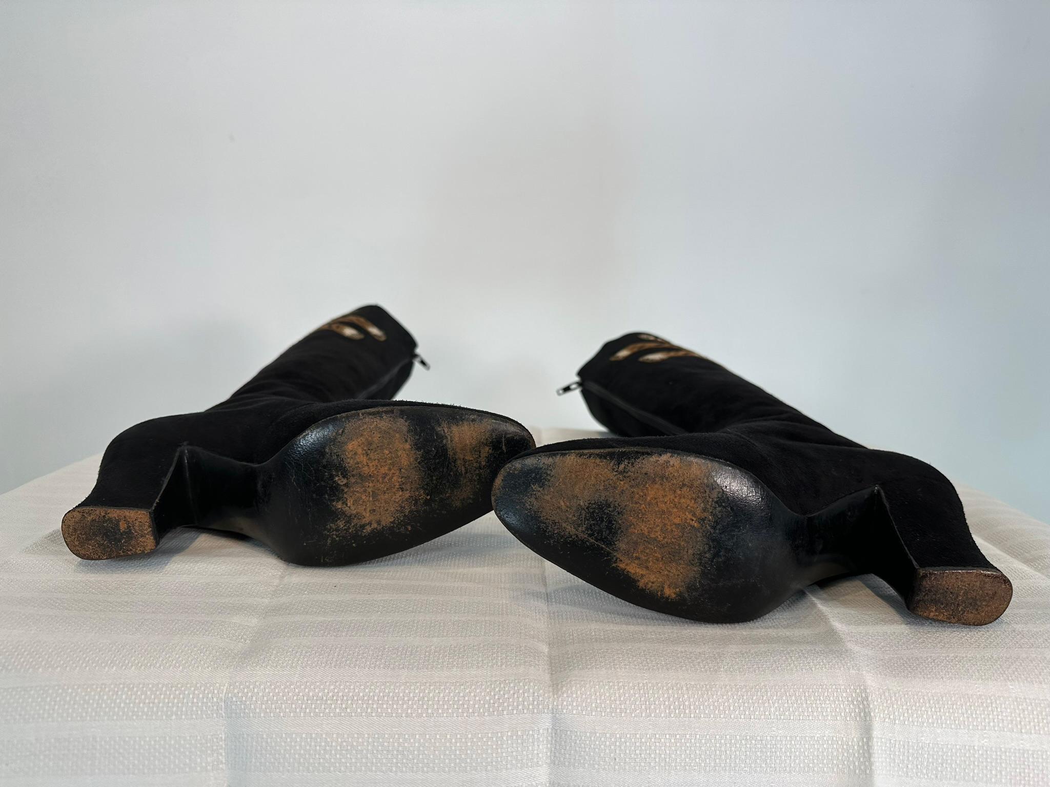 Edouard Jerrold 1960s Black Suede embroidered Tiger Zipper Front Boots 7 1/2B For Sale 4