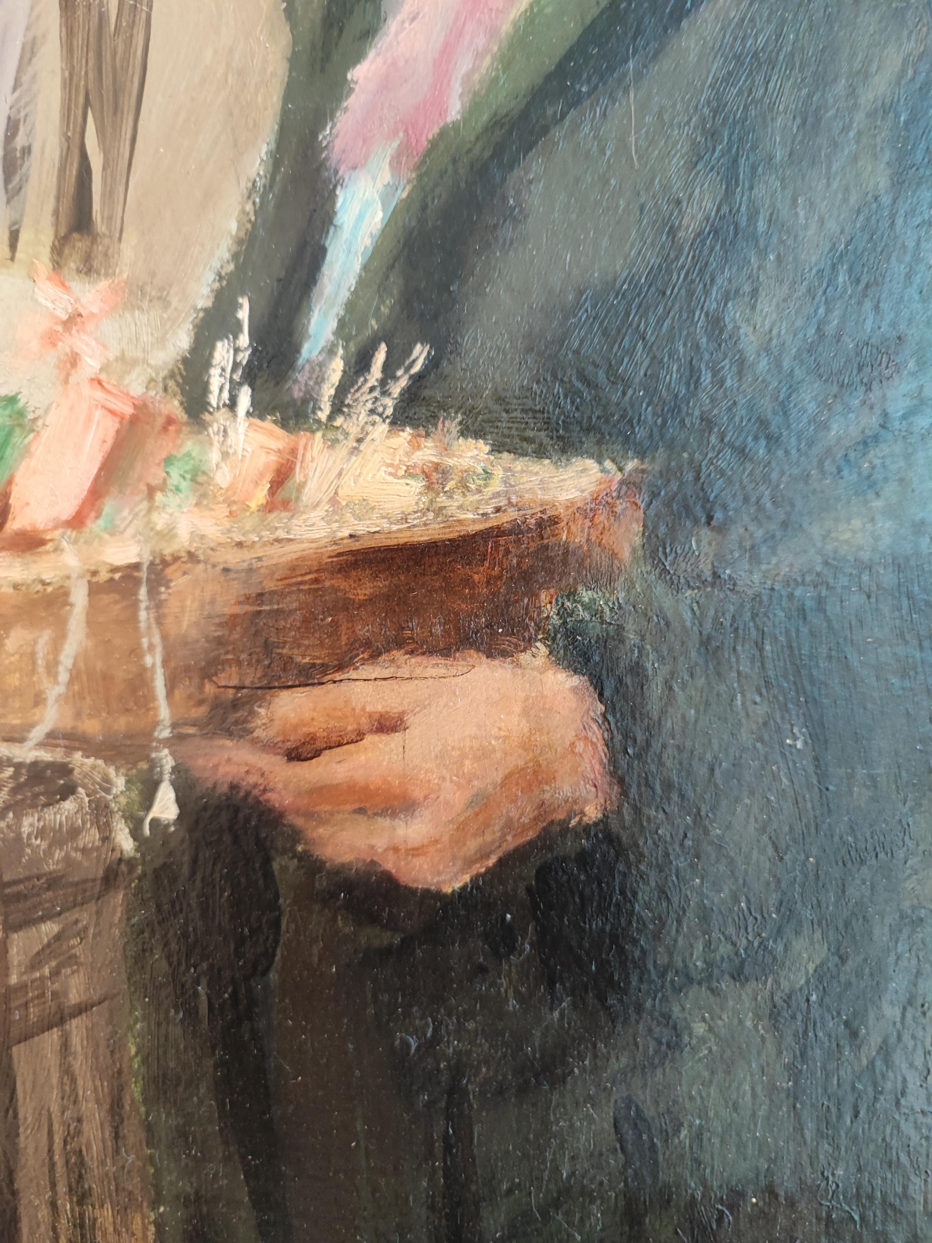 The Street Vendor (Schwarz), Figurative Painting, von Edouard John Menta
