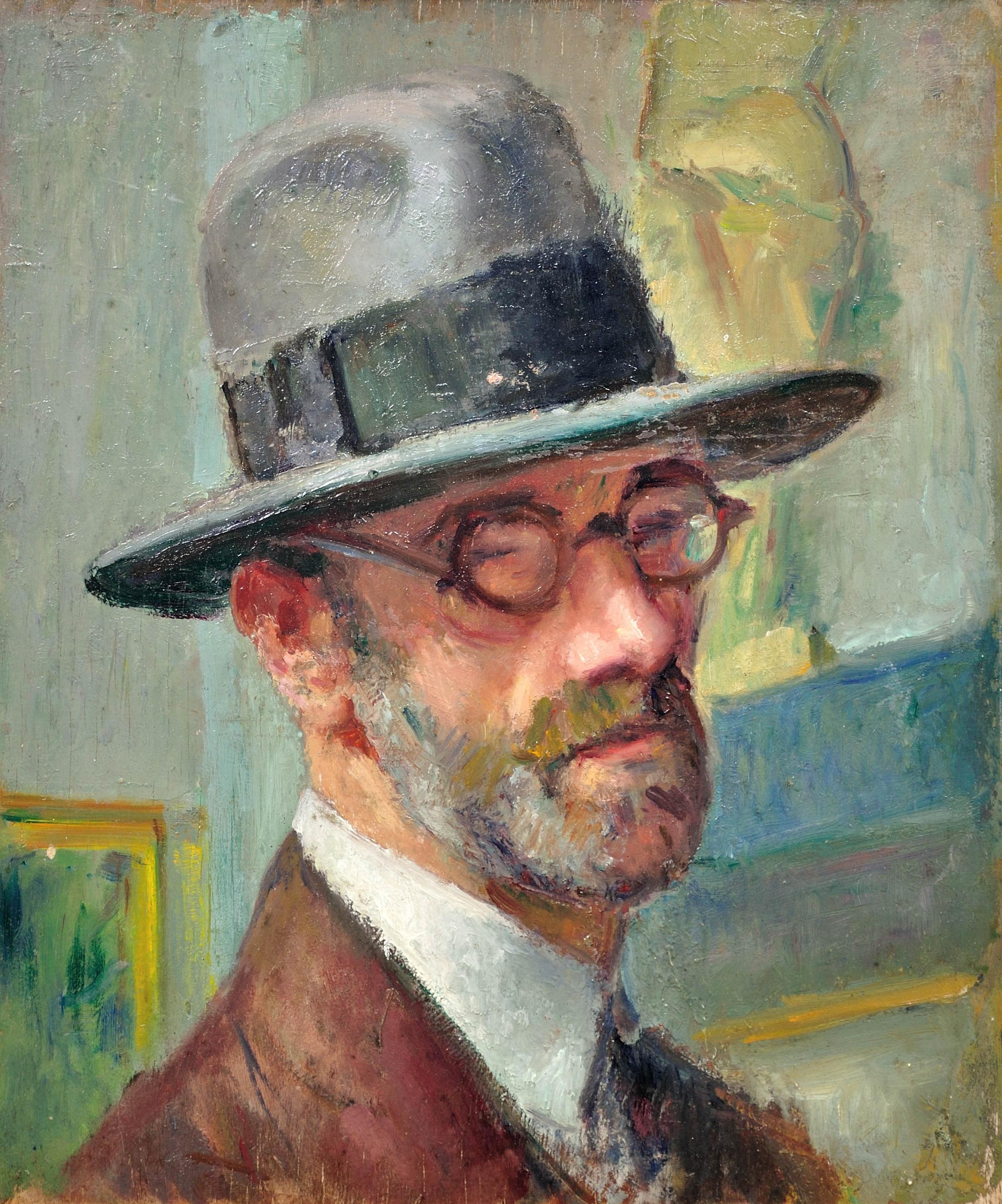 Autoritratto incorniciato del curatore del Museo Toulouse-Lautrec di Albi, Francia - Painting di Edouard Julien