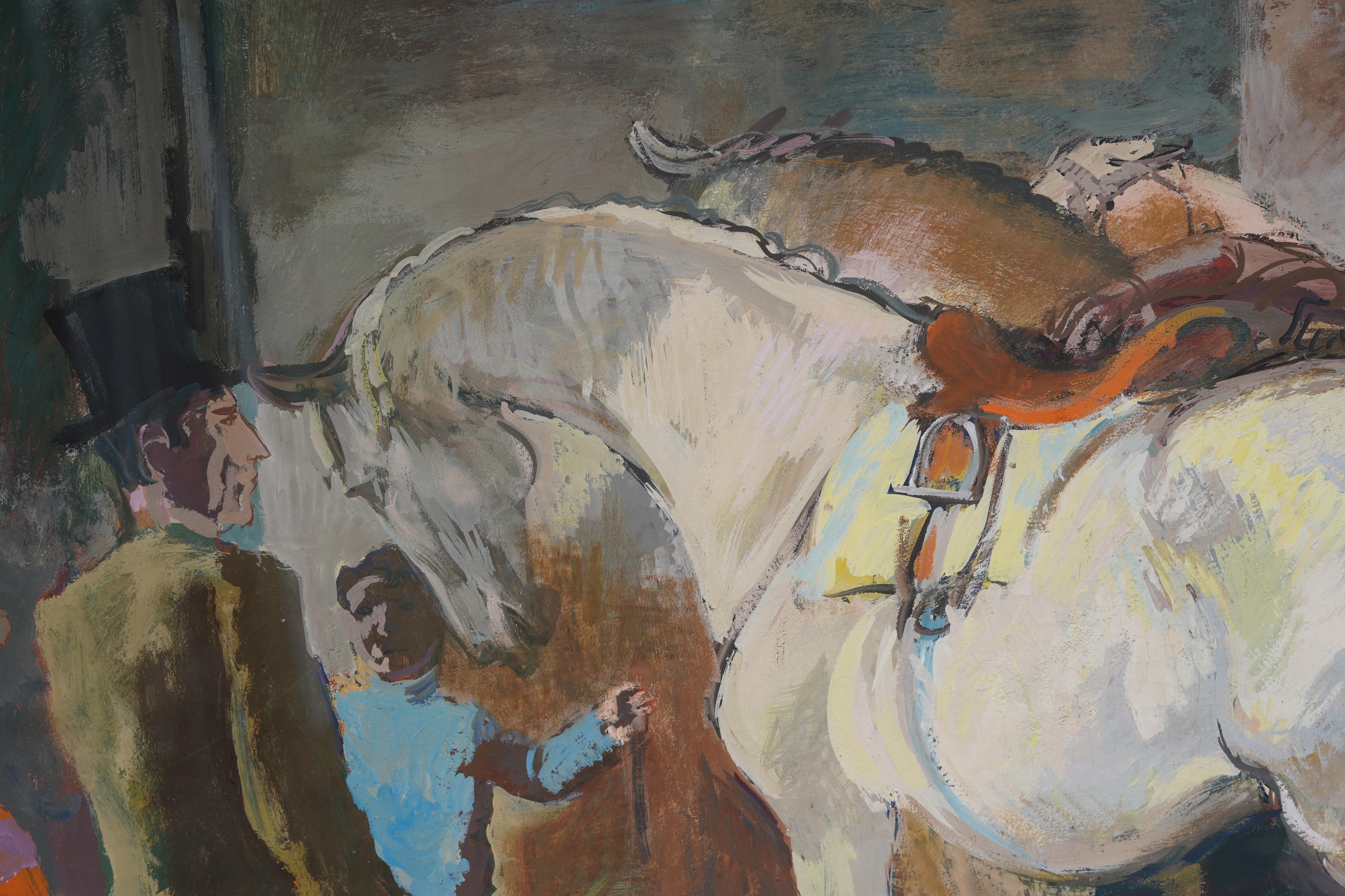 Grande dipinto equestre d'epoca modernista con cornice, paesaggio del fienile del cavallo in vendita 1