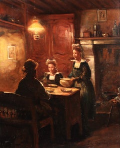 Un intérieur breton - Peinture impressionniste d'intérieur à l'huile d'Edouard Cortes
