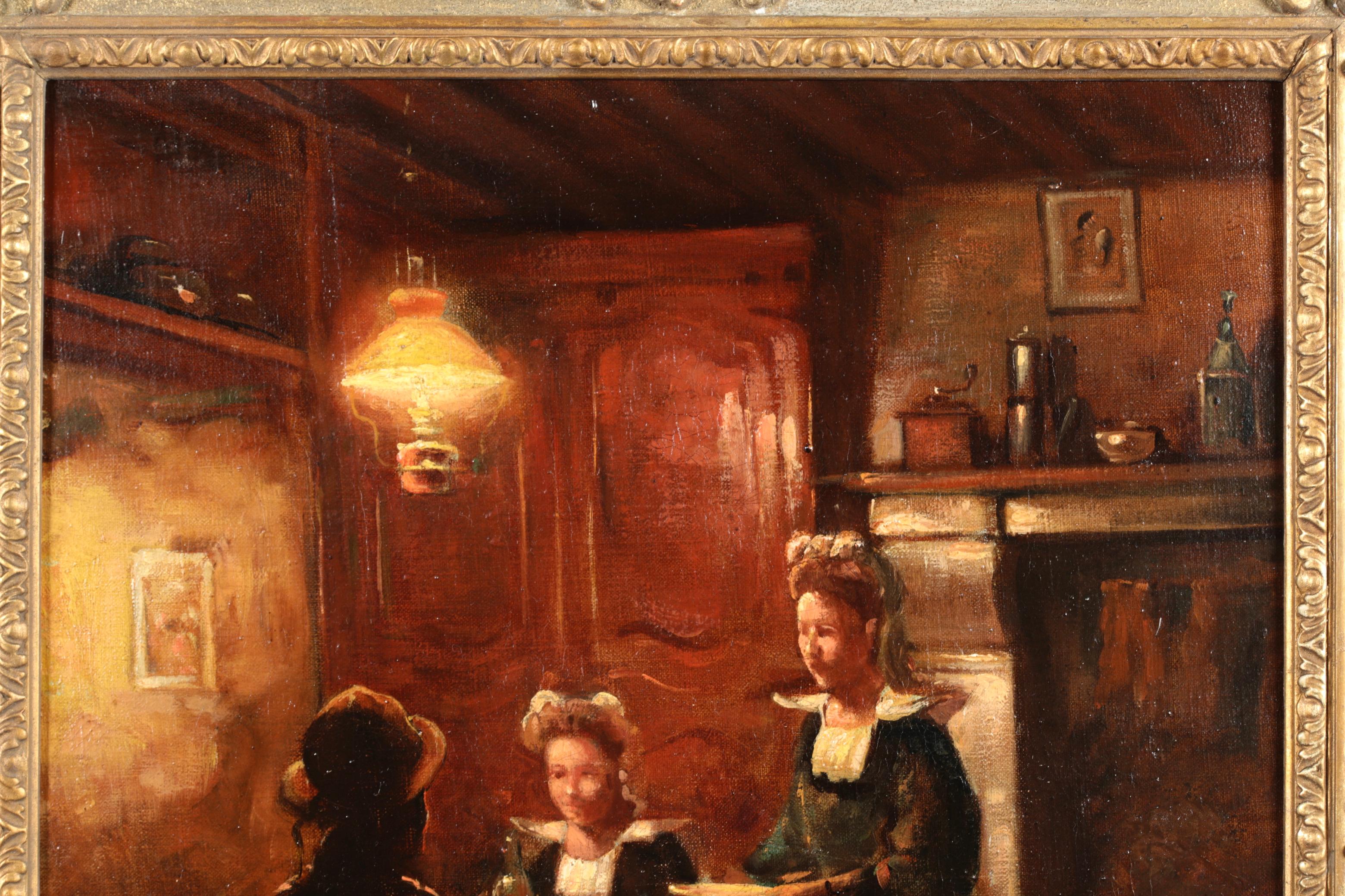 Ein bretonisches Interieur - Impressionistisches Interieur Ölgemälde von Edouard Cortes (Impressionismus), Painting, von Édouard Leon Cortès