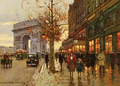 Arco di Trionfo - Figure impressioniste in un paesaggio urbano, olio su tela di Edouard Leon Cortes