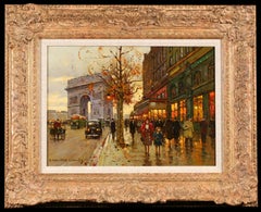 Arco di Trionfo - Figure impressioniste in un paesaggio urbano, olio su tela di Edouard Leon Cortes