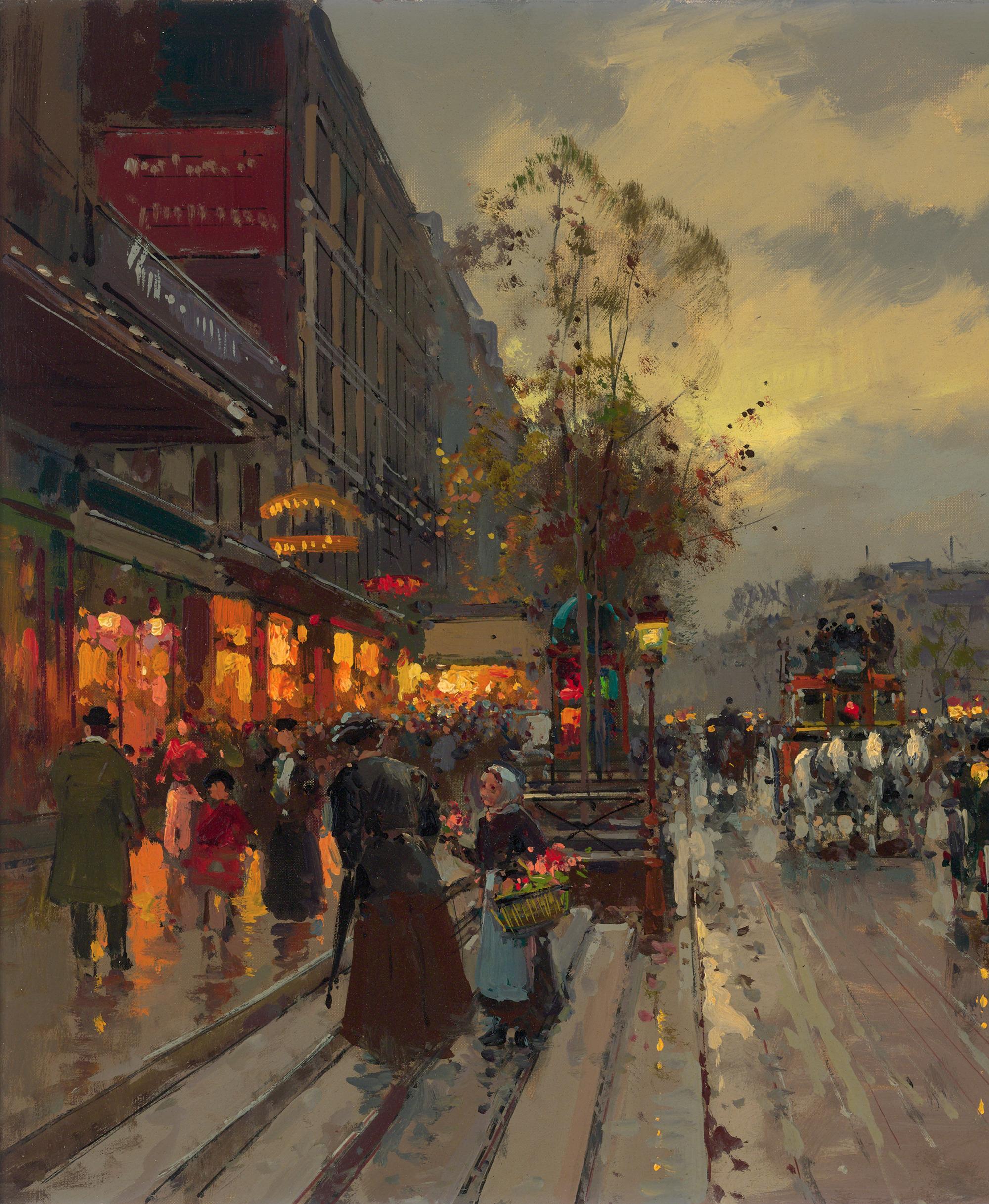 Boulevard Bonne Nouvelle By Edouard Léon Cortès - Post-Impressionist Painting by Édouard Leon Cortès