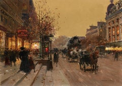 Boulevard Bonne Nouvelle - Impressionist Cityscape Oil by Edouard Leon Cortes